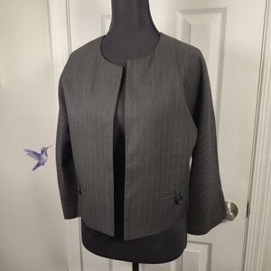 NWT Worthington Cropped Pinstripe Blazer Jacket Collarless Open-Front Gray M